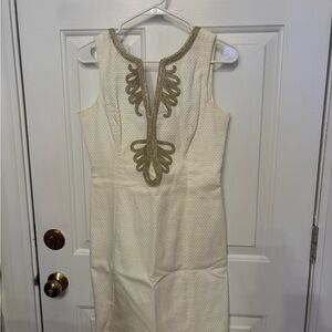 Lilly Pulitzer White/Cream Midi Dress with Gold Trim